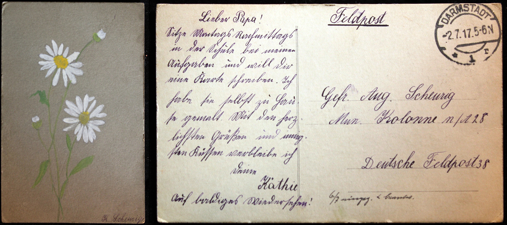 Saját készítésű képeslap Katharina Scheurigtól nagypapájának 1917-ből.<br />