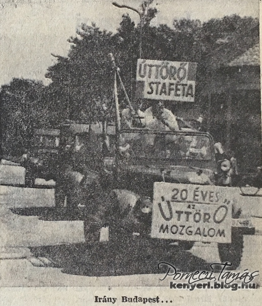 Úttörő staféta Szombathelyről Budapestig feldíszített járműveken (Vas Népe 1966. június 5)
