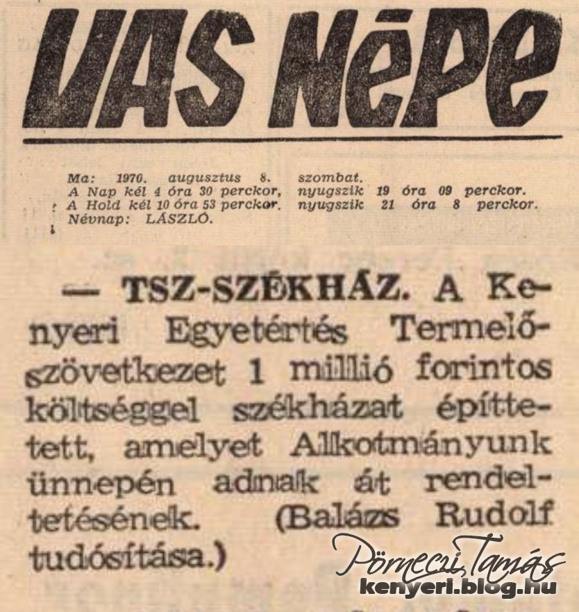 Vas Népe cikk a Tsz székház építésével kapcsolatban.