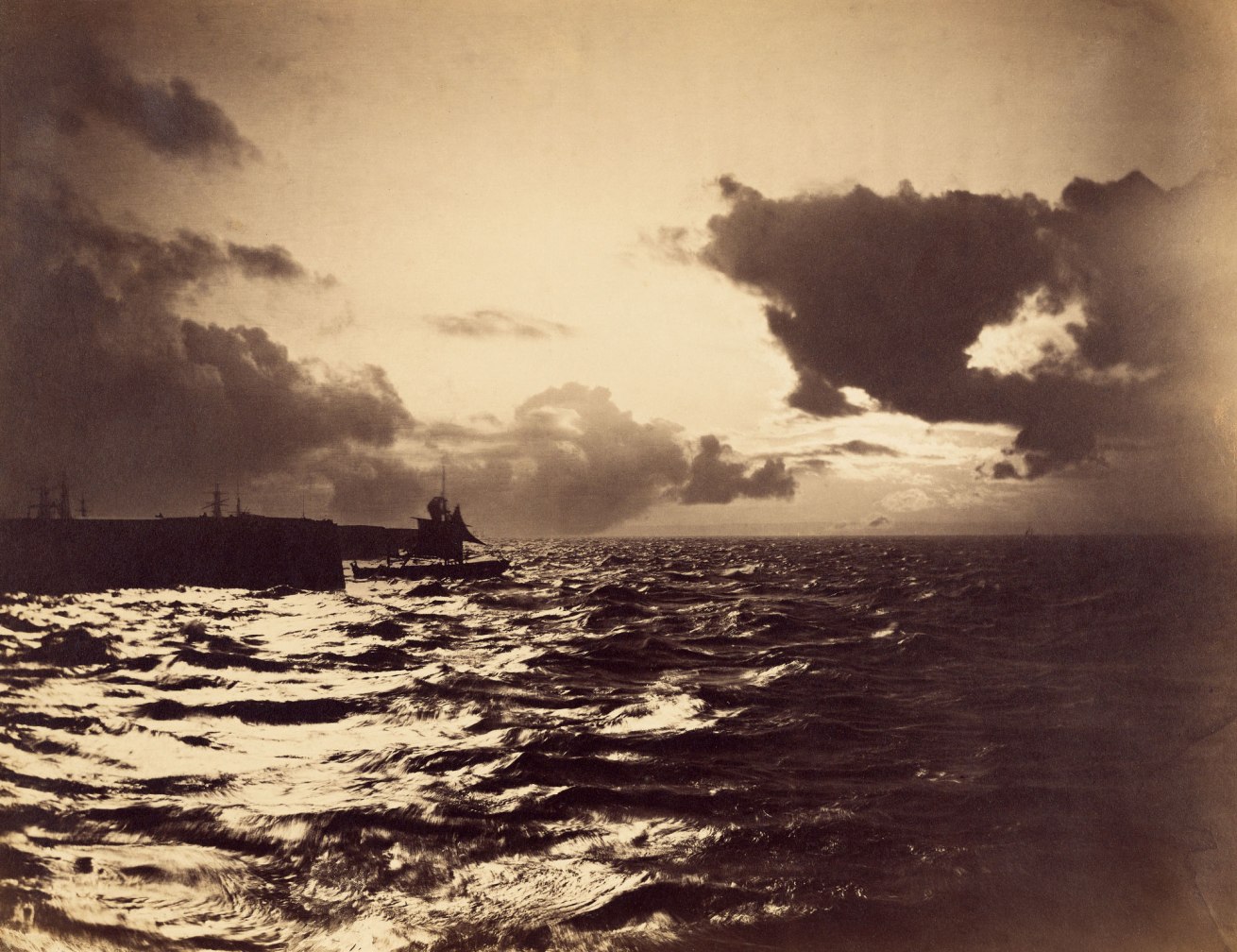 Fotó: Gustave Le Gray (French, 1820-1884)<br />Seascape with a Ship Leaving Port<br />1857<br />Albumen silver print from a glass negative<br />Image: 31.3 x 40.3 cm (12 5/16 x 15 7/8 in.)<br />The J. Paul Getty Museum, Los Angeles