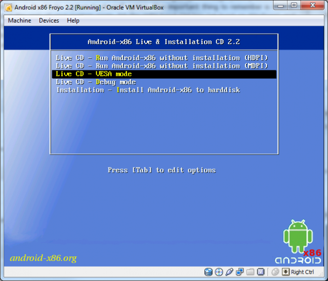 ax86-virtualbox-firstboot The Android-x86 boot menu