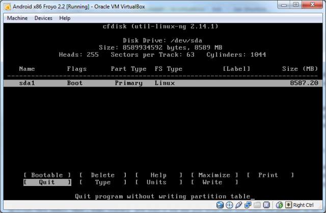 ax86-virtualbox-installation-cfdisk-created Partition created