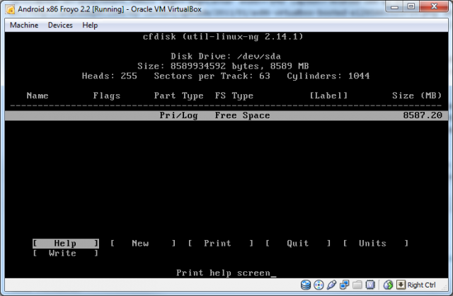 ax86-virtualbox-installation-cfdisk The cfdisk partition editor