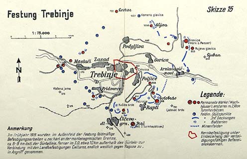 A Trebinje körüli erődrendszerről készített vázlat