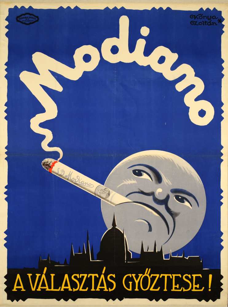Modiano a választás győztese! Grafikus: Kónya Zoltán. Jelzet: PKG.1926/231 – Plakát- és Kisnyomtatványtár; Magyar Digitális Képkönyvtár http://www.kepkonyvtar.hu/?docId=83948