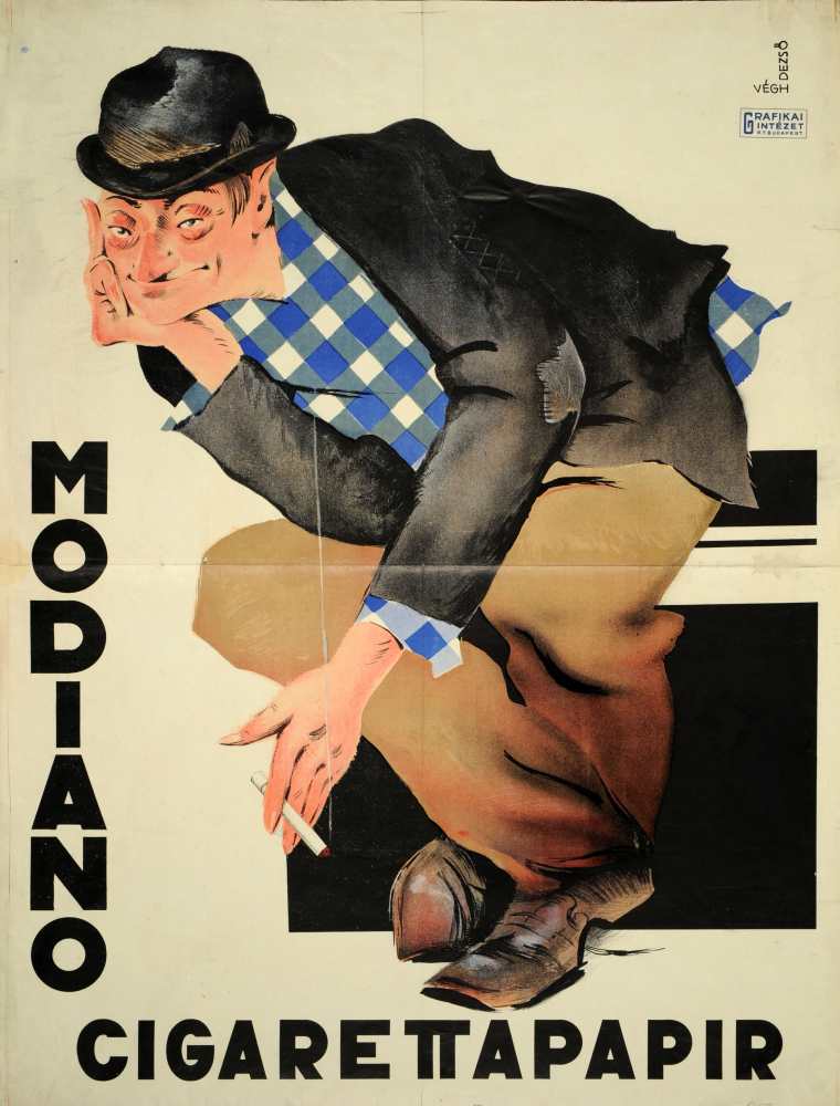 Modiano cigarettapapír. Grafikus: Végh Dezső. Jelzet: PKG.1928/114 – Plakát- és Kisnyomtatványtár