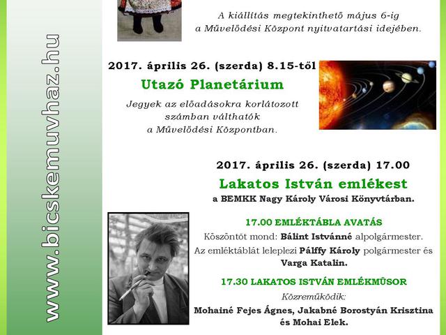 Változatos bicskei programok április utolsó 10 napjában!