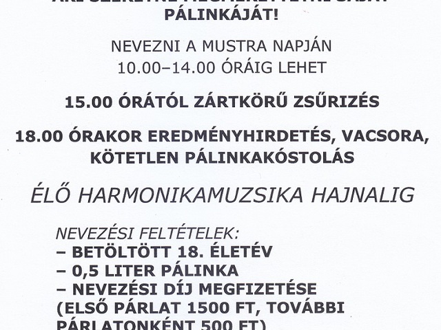 Szombati IV. Pálinkamustra Mányon!