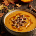 Pumpkin spice sütőtökkrémleves pörkölt pekándióval és juharszirupos karamellel