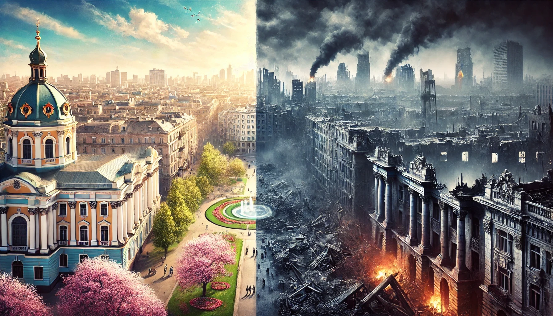 dall_e_2025-04-08_12_50_14_a_symbolic_and_realistic_digital_painting_of_a_divided_cityscape_inspired_by_kyiv_with_all_signs_of_modernity_removed_the_right_side_shows_a_peacefu.webp