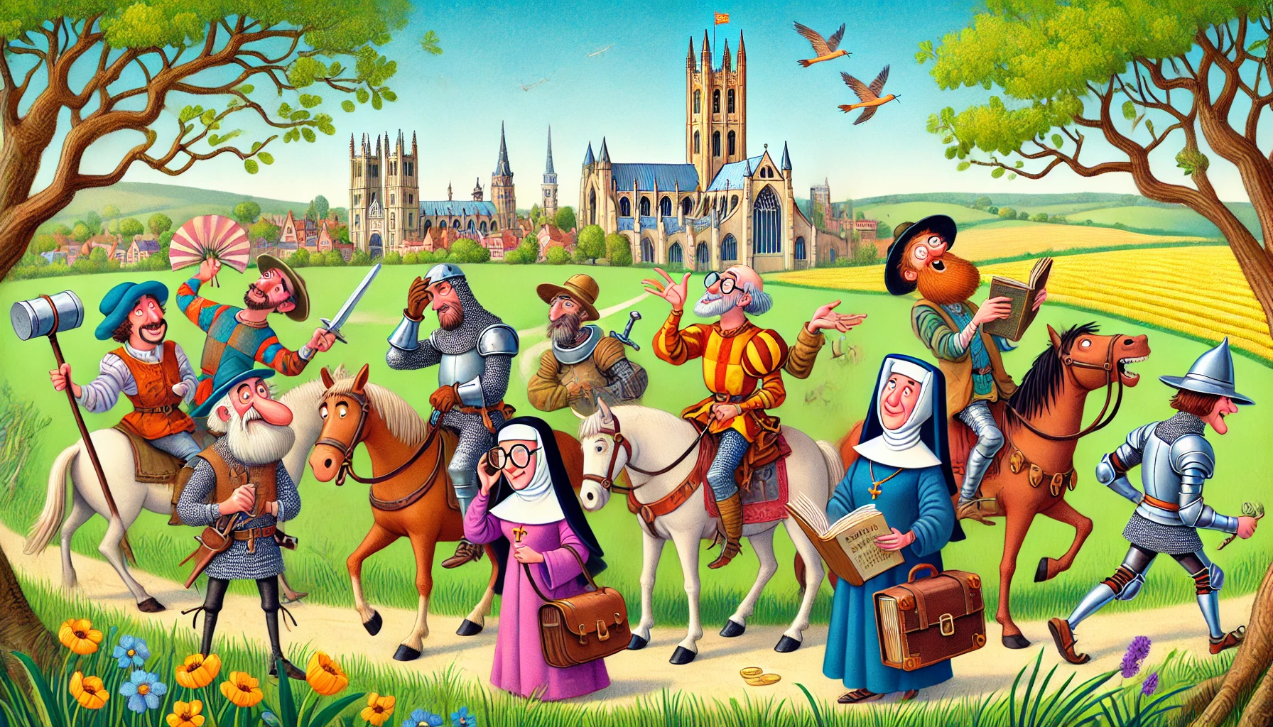 dall_e_2025-04-17_23_08_43_a_humorous_medieval_scene_inspired_by_geoffrey_chaucer_s_canterbury_tales_showing_a_group_of_quirky_pilgrims_traveling_on_horseback_through_the_count.webp