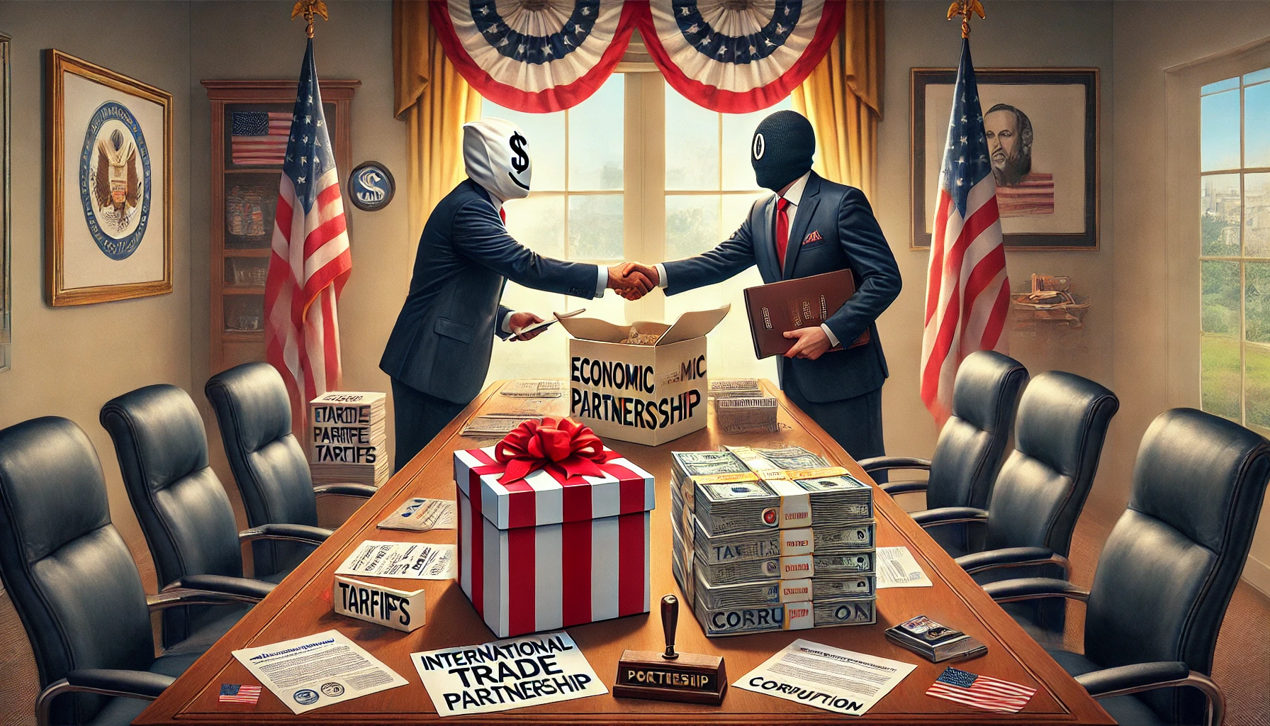 dall_e_2025-04-08_13_09_43_a_realistic_and_slightly_satirical_digital_painting_of_an_international_trade_meeting_between_two_anonymous_diplomats_one_side_of_the_table_is_decora.webp