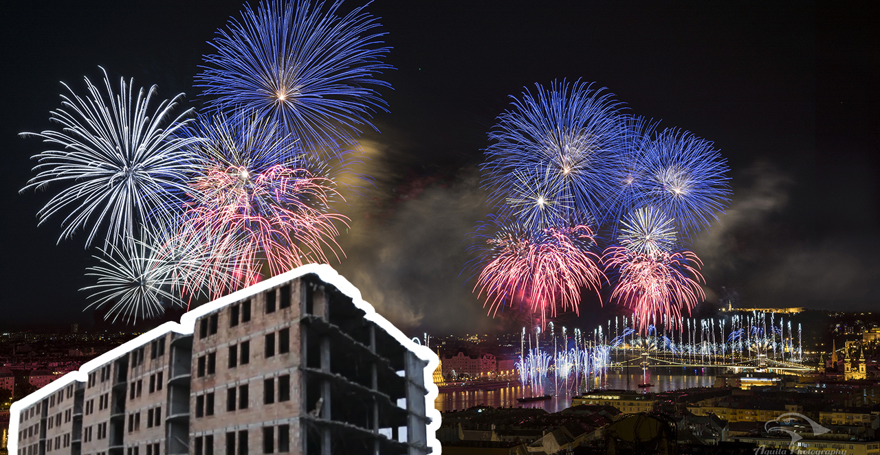 A 20-ai tűzijáték egy romos épület tetejéről + extrém fényfestés