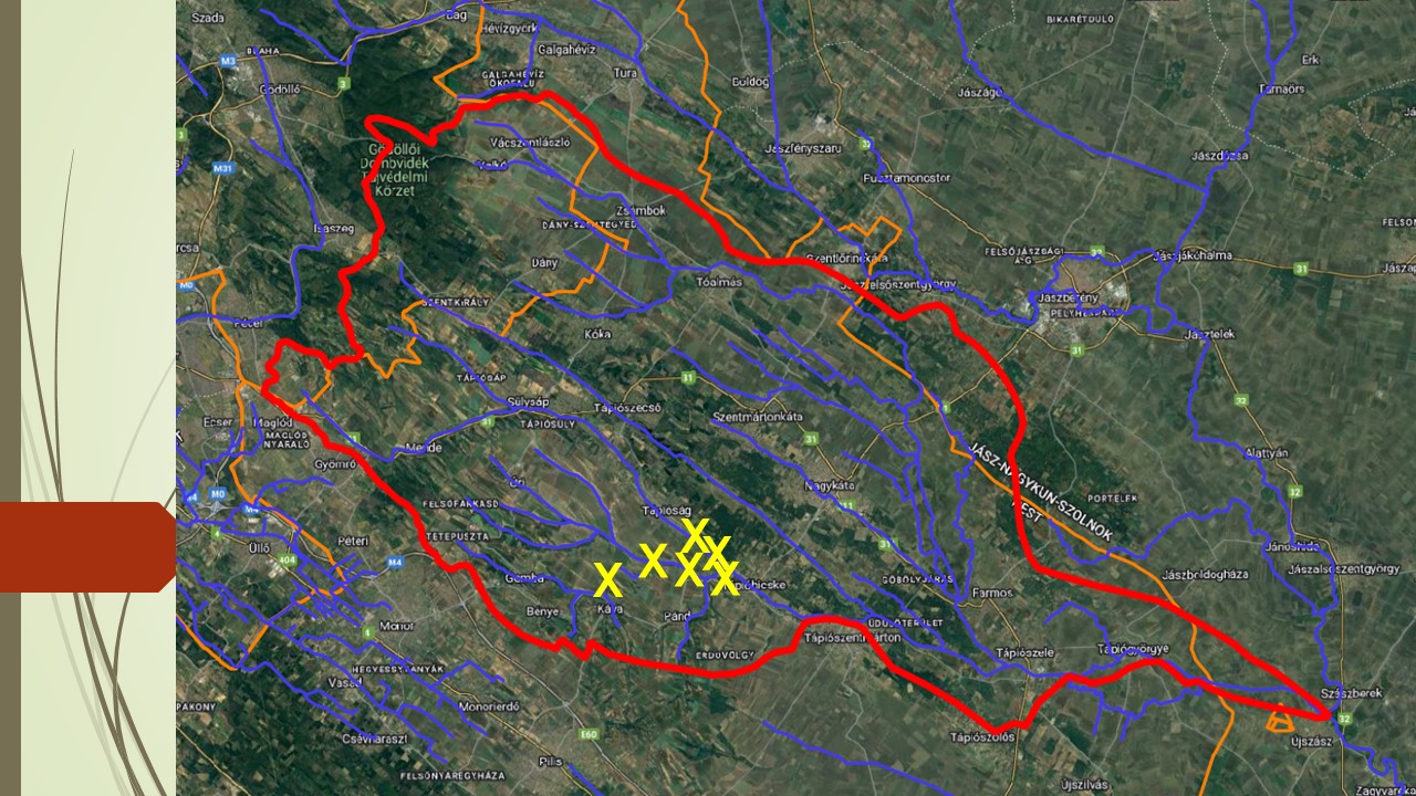 A vízrendszer, és benne a pályázati beavatkozási pontok.