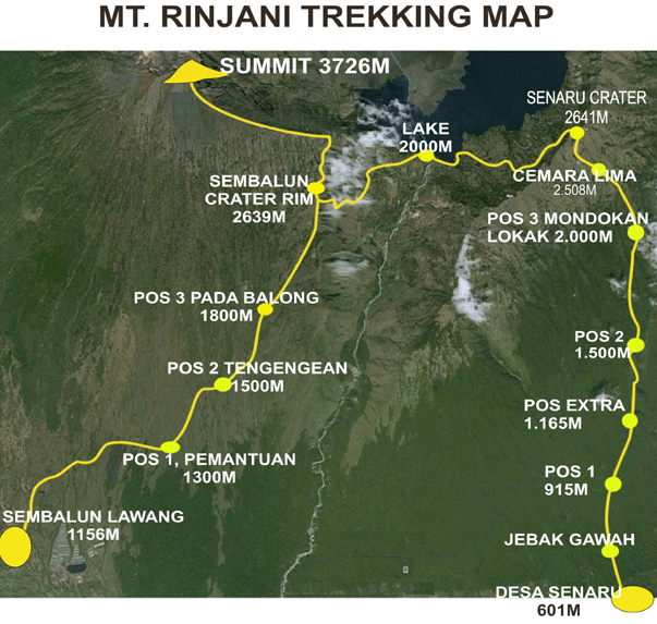1. nap: Sembalun Lawang (1156 m) - POS 3 Pada Balong (1800 m)<br />2. nap: POS 3 (1800 m) - Sembalun Crater RIM (2639 m)