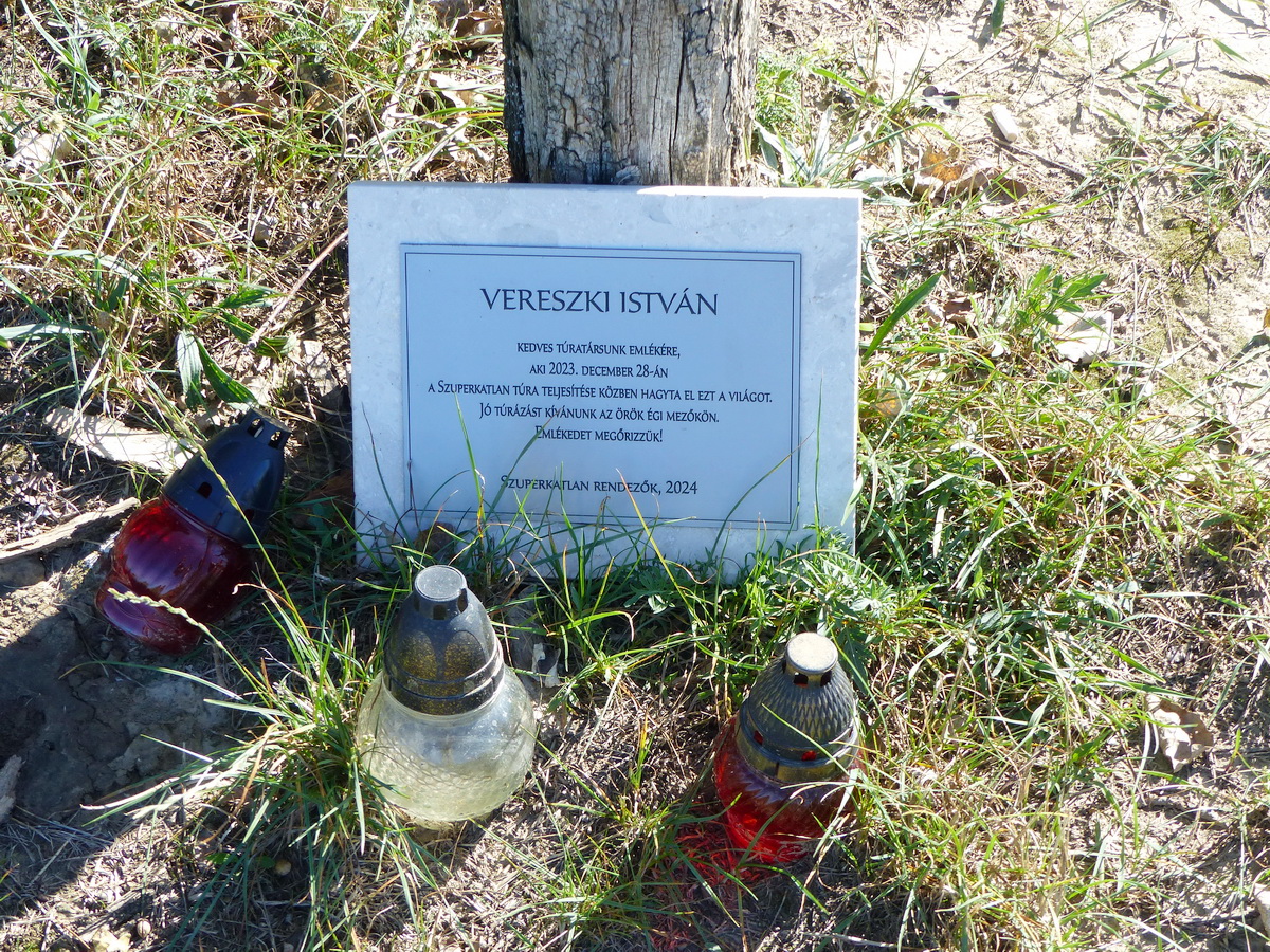 Egy magasles lábánál helyezték el egy, a Hegyes-kő oldalában elhunyt teljesítménytúrázó emléktábláját