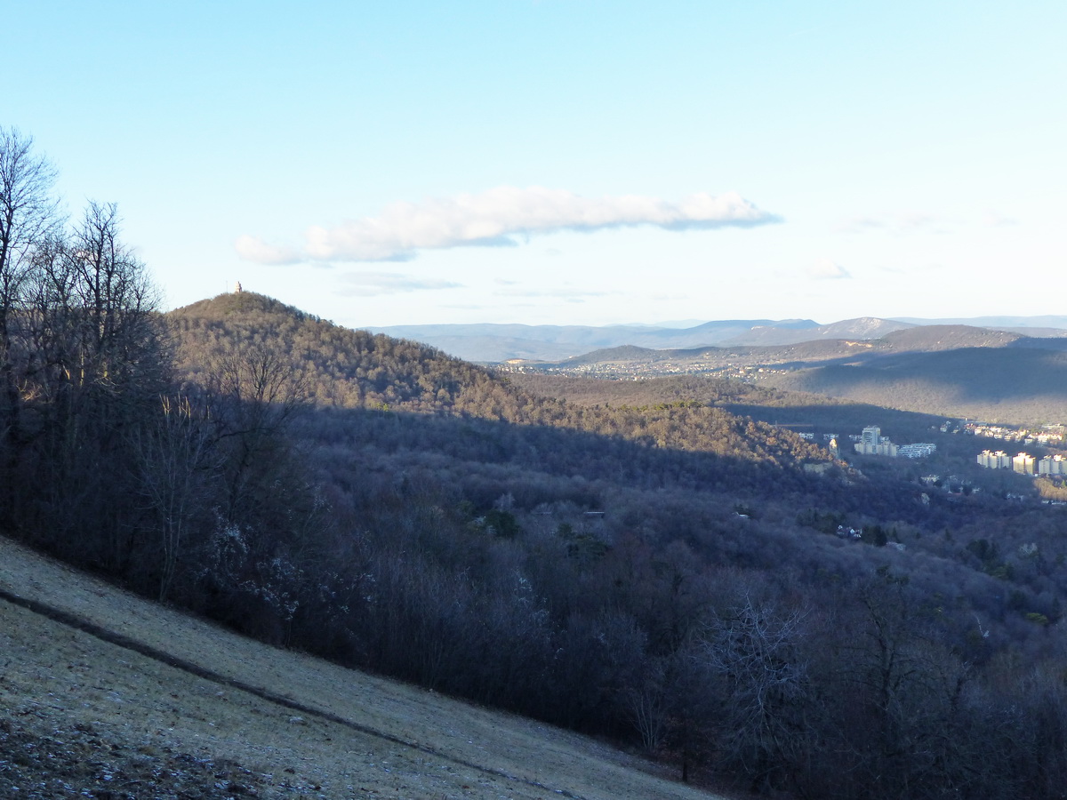 A János-hegy (balra) és a Csúcs-hegy (jobbra) a Normafától nézve