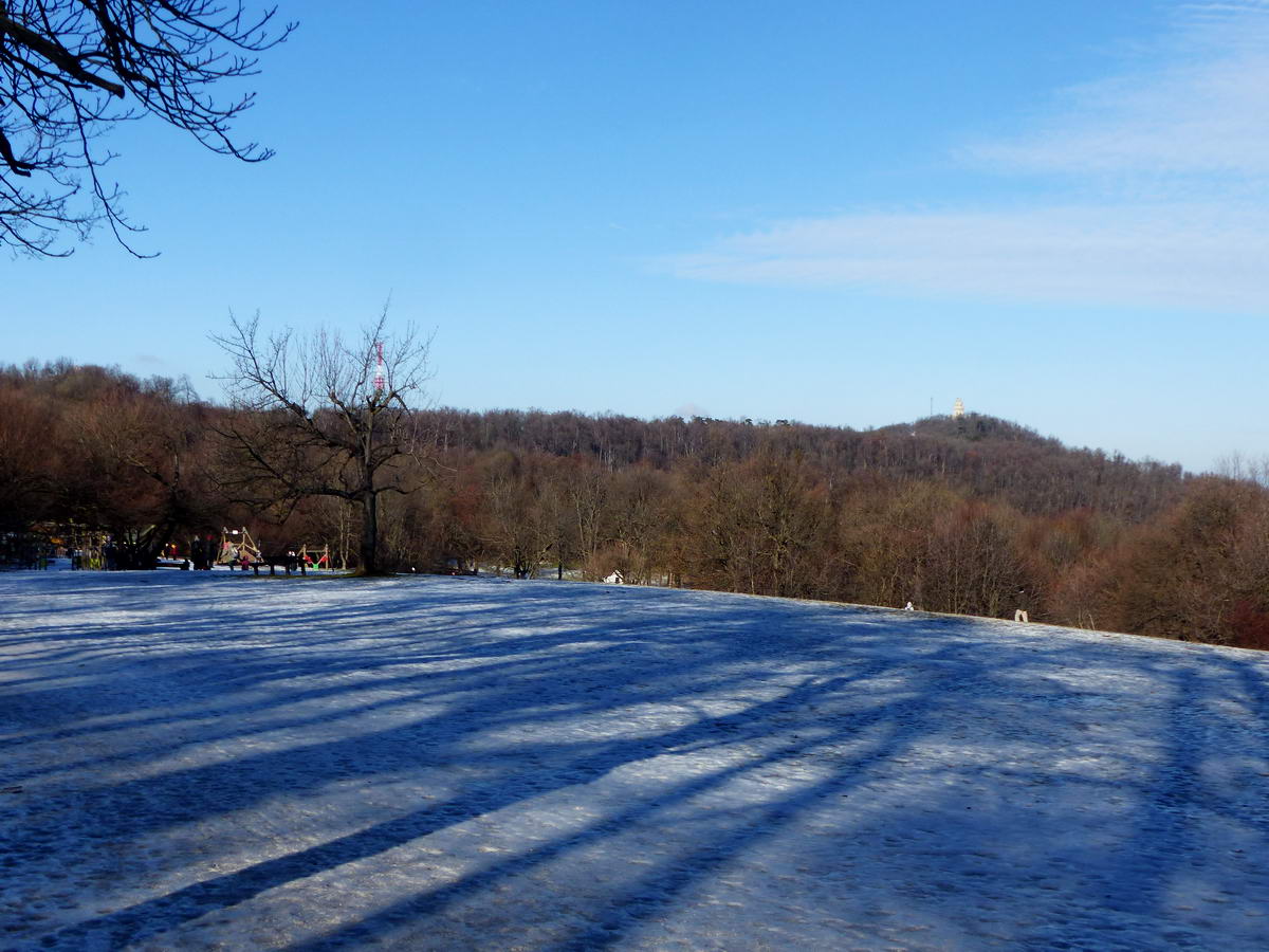 A Normafa rétje és a távoli János-hegy egy téli képen