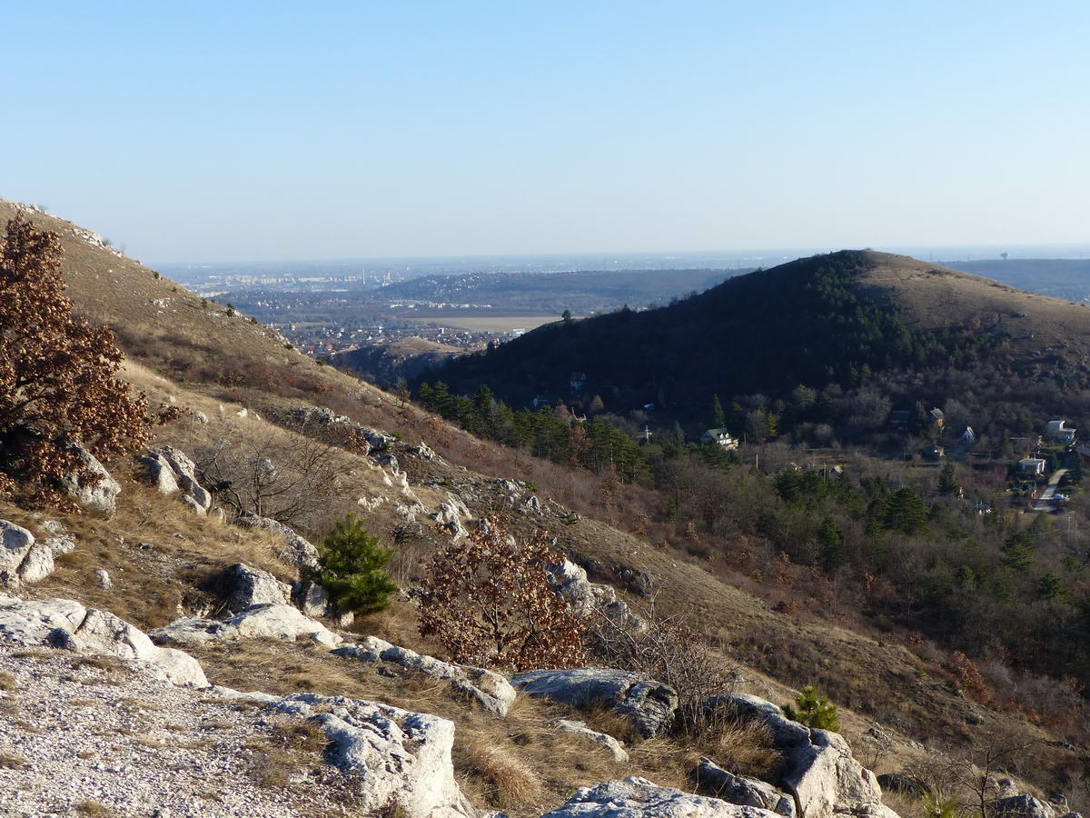 Kilátás a Farkas-hegyről az Odvas-hegyre és Budaörsre