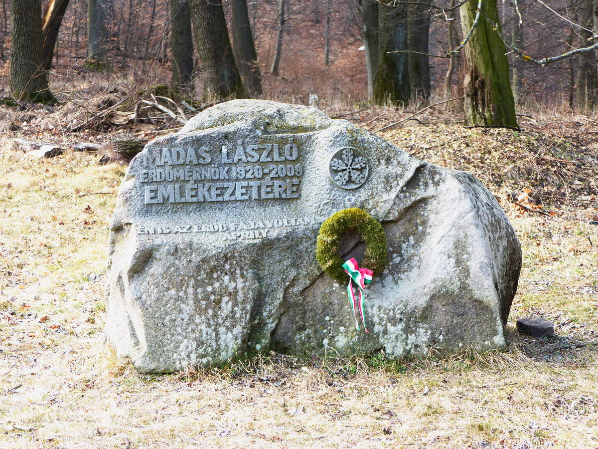 A réten áll Madas László erdőmérnök emlékköve
