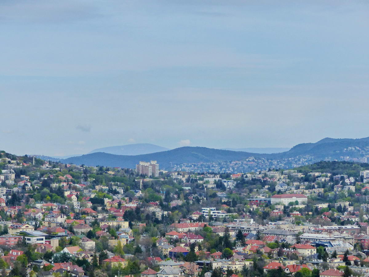 A Nyéki-hegy és a Vadaskerti-hegy felett feltűnik a távoli Pilis-tető is (756 m)