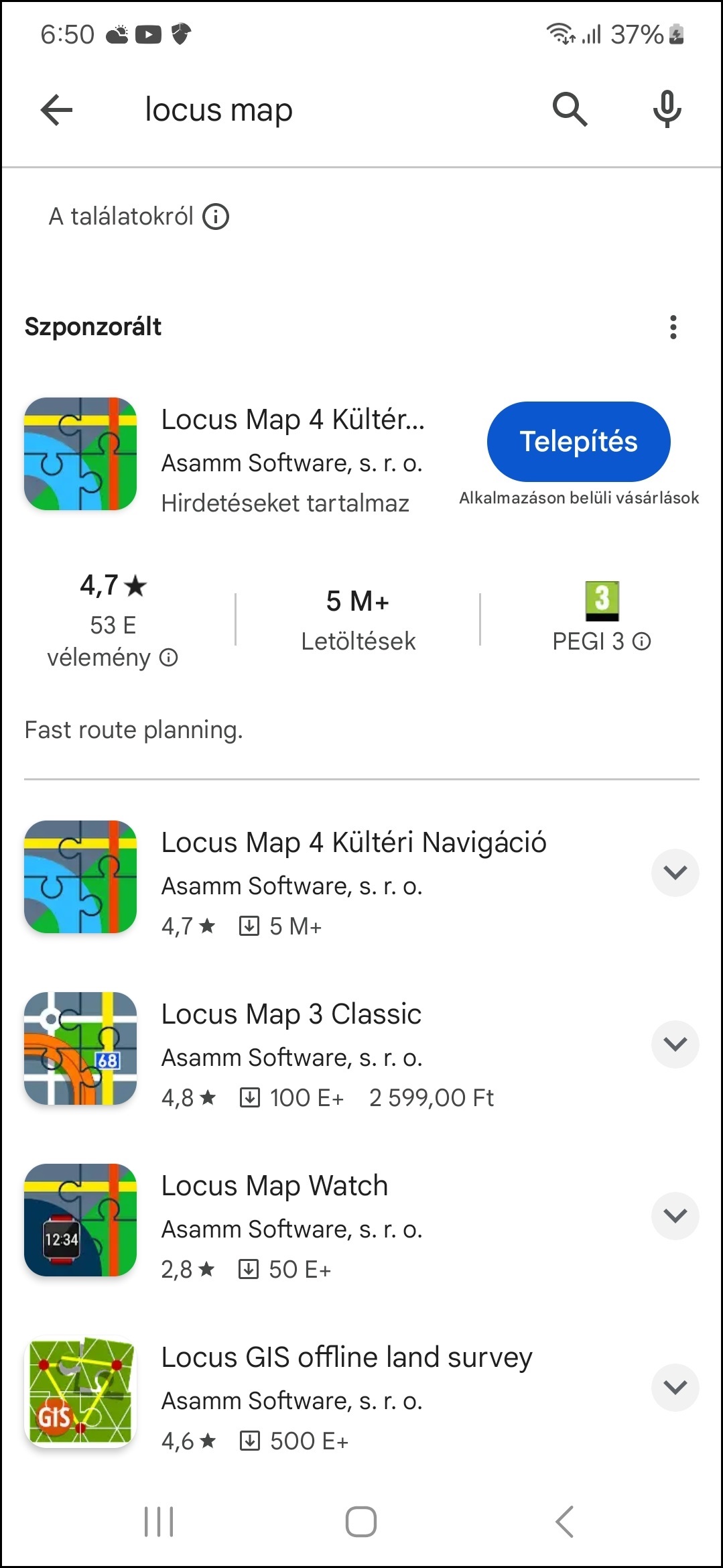 Keressük meg a Google Play áruházban a Locus Map 4 alkalmazást
