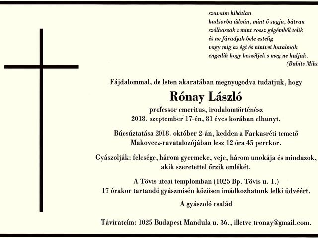 Rónay László (1937-2018)