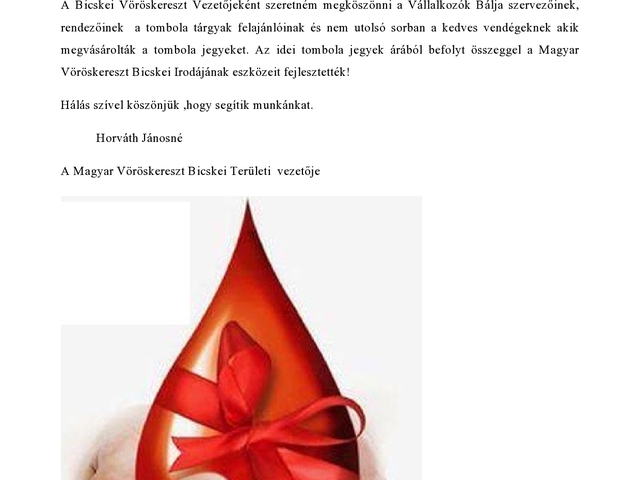 A Bicskei Vöröskereszt munkáját támogatta adományával a Vállalkozók Bálja