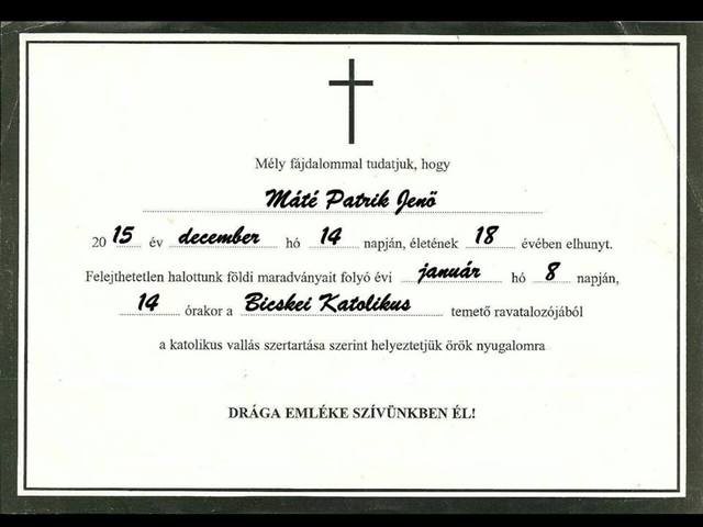 Máté Patrik emlékére