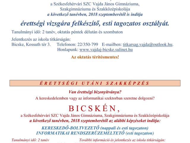 Érettségit szeretne vagy szakmát? - Felnőttoktatás a Vajdában