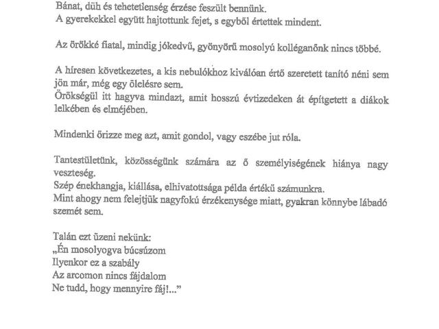 A csend napja - Nánássiné Molnár Gabriella emlékére