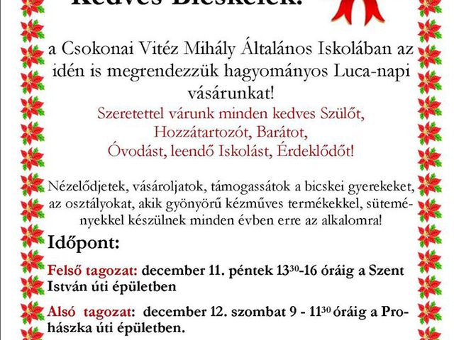 Luca napi vásárok iskolások kézműves portékáival