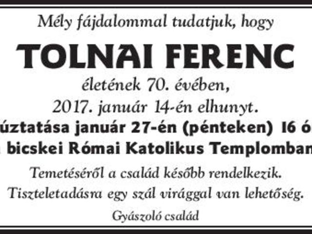 Tolnai Ferenc emlékére