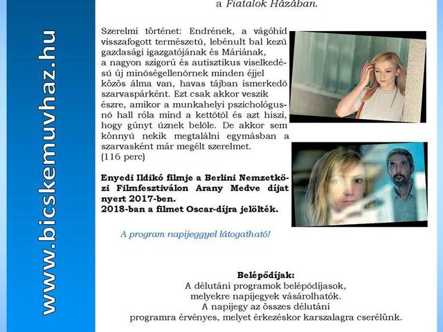 Különös, szép és finom szerelmesfilm szombat este Bicskén is