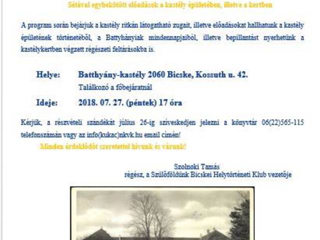 Séták és előadások a bicskei Batthyány-kastélyban Szolnoki Tamás régész vezetésével