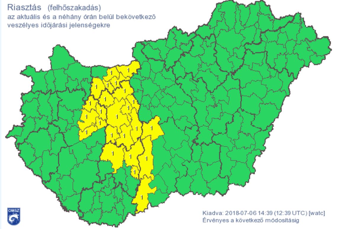 Sárga veszélyjelzés az Országos Meteorológiai Intézettől, Tatabányát is érinti!