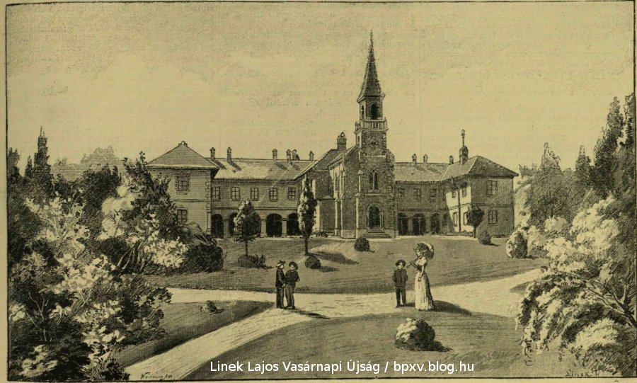 A Clarisseum épülete és kertje 1894-ben
