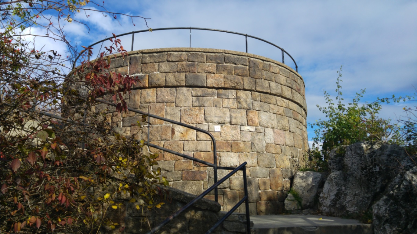 the lookout tower made of brown stone 