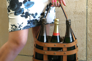 Luxus ajándék - Egyedi készítésű 3 palackos bőr pezsgőhordozó táska