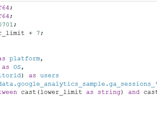 Analytics data in BQ with variables