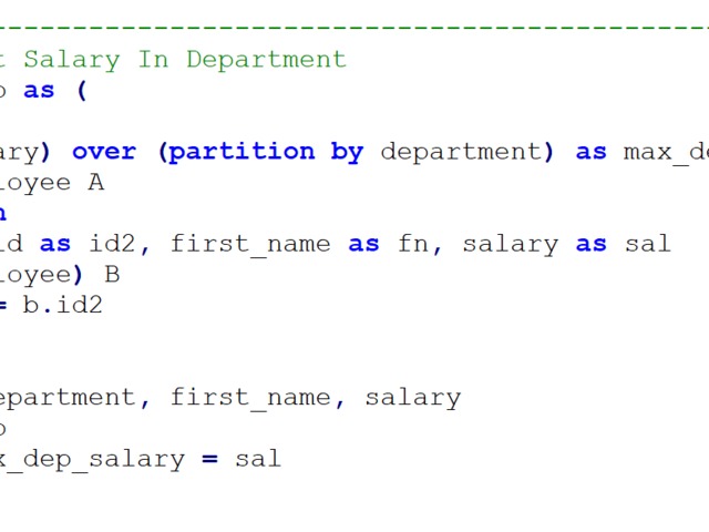 Highest salary in department SOLUTION