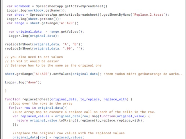 Replacee values Google Sheet Script (JS)