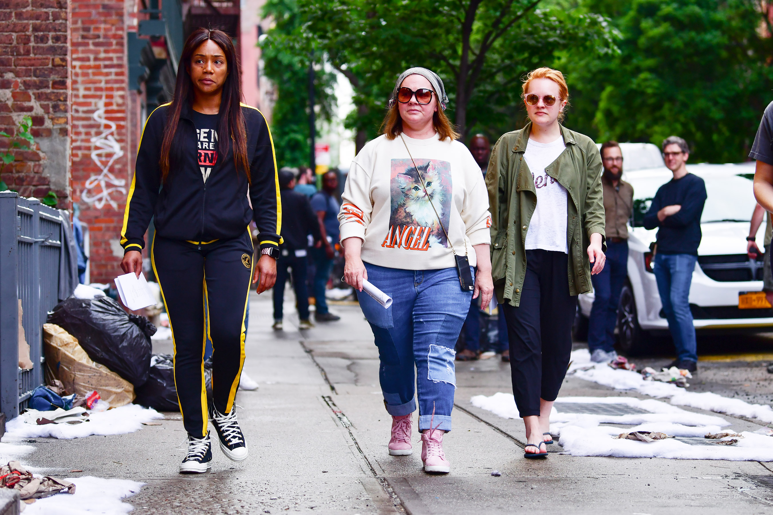 Tiffany Haddish, Melissa McCarthy and Elisabeth Moss are spotted filming The Kitchen in N.Y.C.