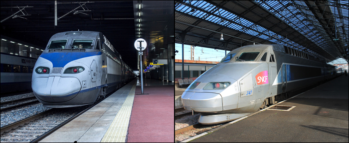 A TGV Atlantique / TGV Réseau és a KTX-I vonófejeinek összehasonlítása.