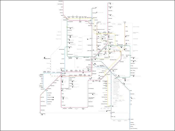 Kuala Lumpur és környékének kötöttpályás tömegközlekedés hálózata a jövőben megnyíló, illetve tervezett vonalakkal együtt. (A képre kattintva az nagyobb méretben is megtekinthető!)
