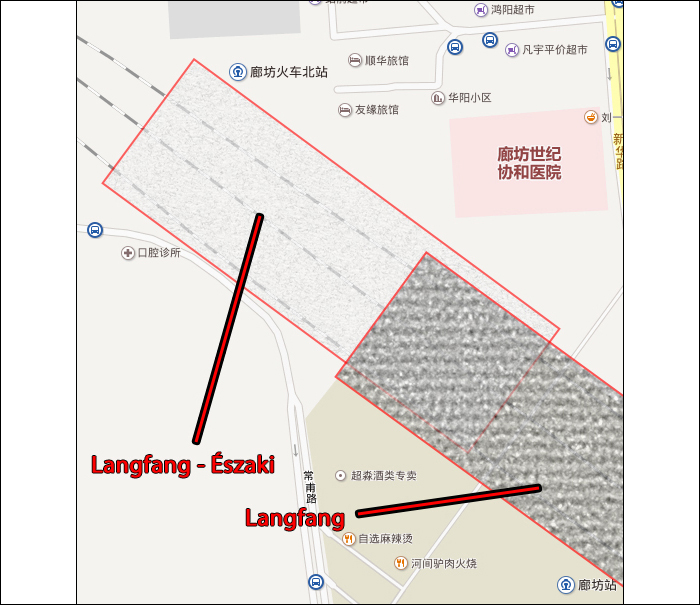 Langfang állomásainak elhelyezkedése.