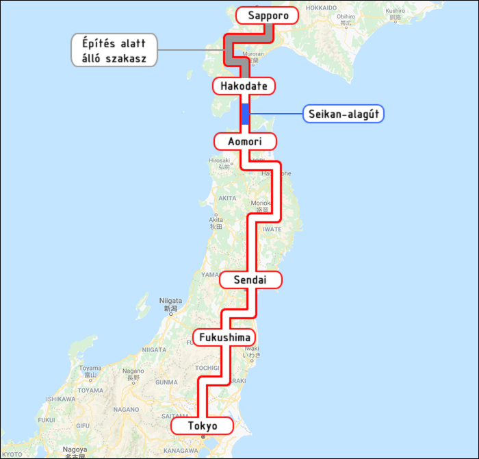 A Tokyo és Shin-Aomori állomásai között húzódó Tohoku és a jelenleg csak Shin-Aomori és Shin-Hakodate-Hokuto állomásai között üzemelő Hokkaido shinkansenhez a 2030-as években csatlakozhat a maradék, 211,5km hosszú Shin-Hakodate-Hokuto – Sapporo szakasz.