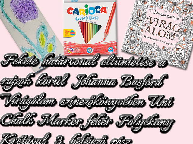 Fekete határvonal eltüntetése a rajzok körül Johanna Basford Virágálom színezőkönyvében Uni Chalk Marker fehér Folyékony krétával 3. befejező rész – Videóval