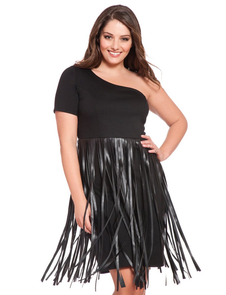 Eloquii Studio Faux Leather Fringe Dress