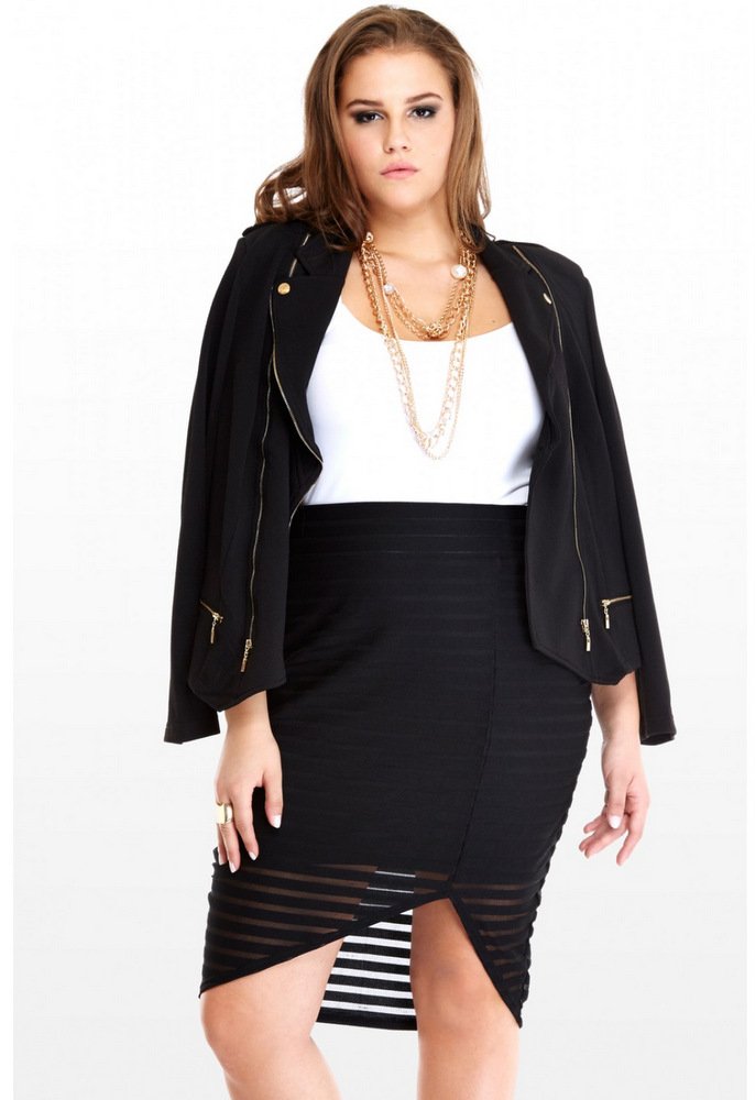 Fashion to Figure Mesh Striped Plus Size Skirt